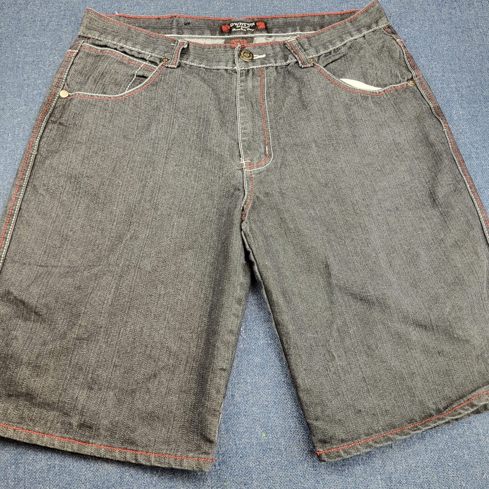 Vintage DWNTWN Express Mens W40 Baggy Denim Shorts Fleur De Lis Force Pride Y2K